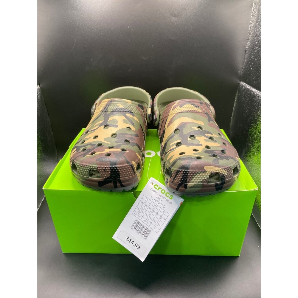 Crocs Classic Camouflage Clog K Kids J5 Forest Camo Slip On Shoes 211879-3TC - Picture 2 of 7